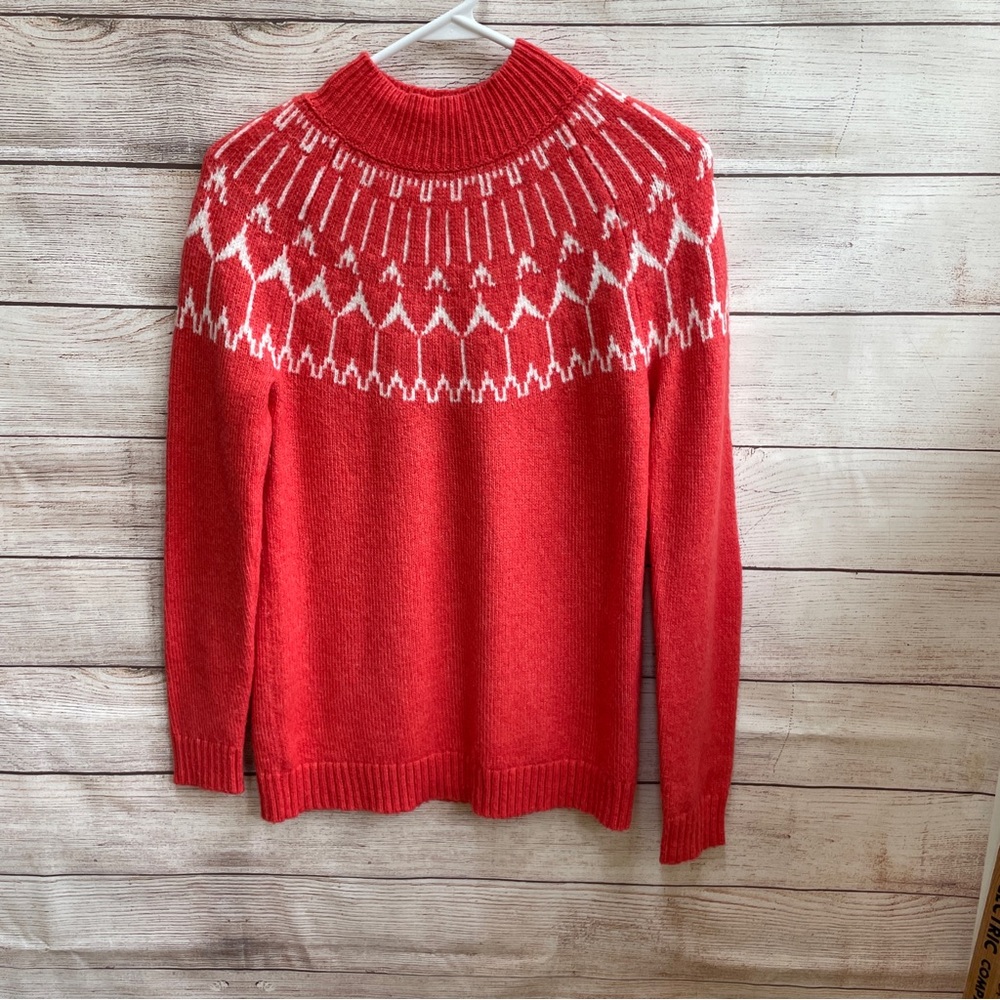 TALBOTS NORDIC PRINT SWEATER IN CORAL